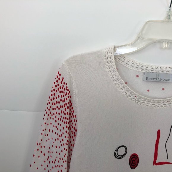 Beta's Choice Red/White Beaded Front 3/4-sleeve Top S - Picture 3 of 7